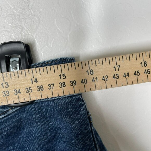 Levis Blue Medium Wash Ribcage Denim High Waisted Button Fly Shorts - Picture 7 of 9